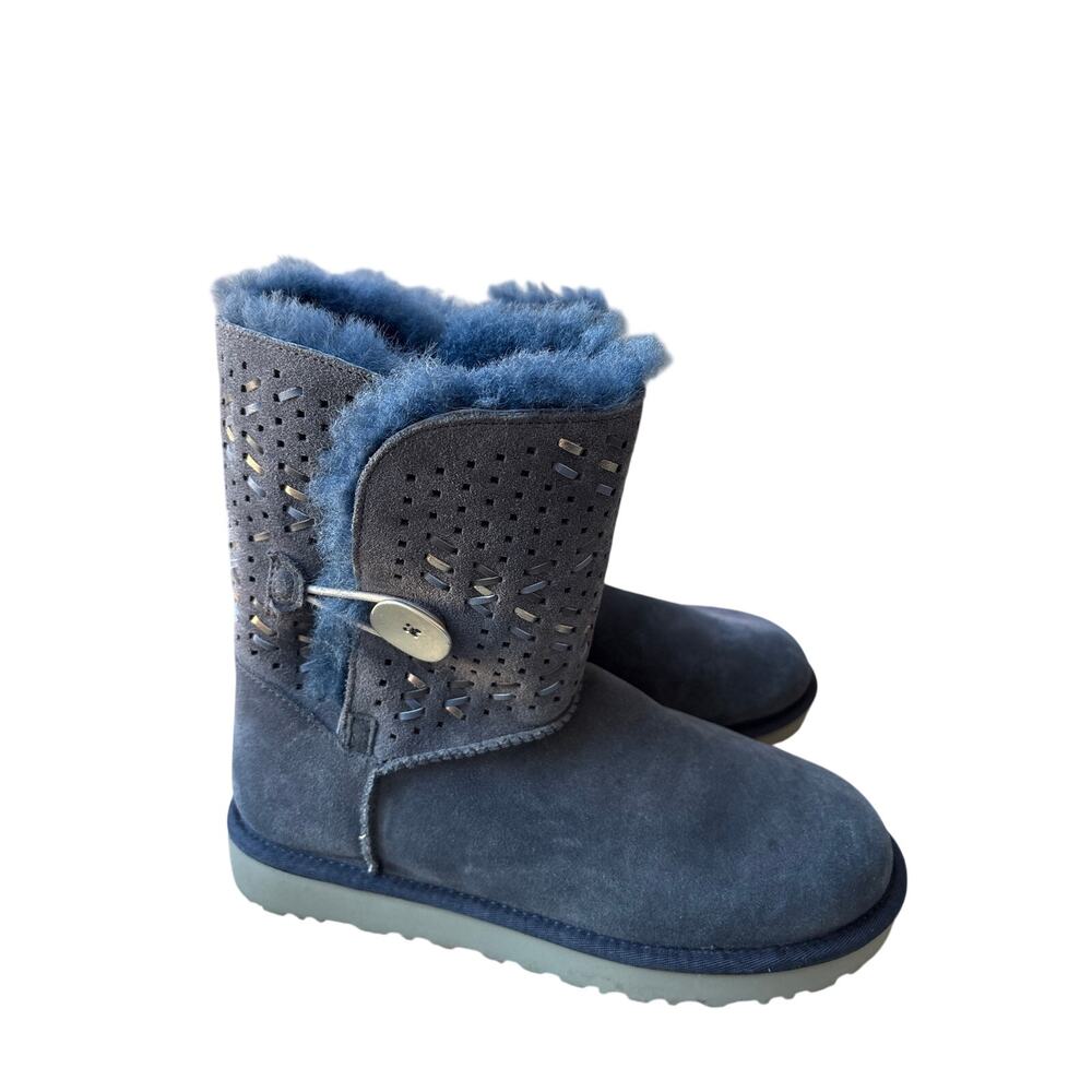 UGG Bailey Button Navy Suede Sheepskin Boots 9 NWOT Crystal Bling Blue Winter